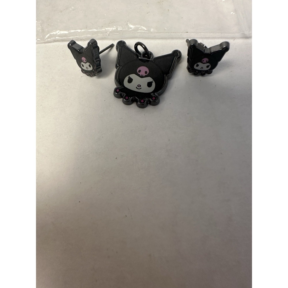 Sanrio Kuromi Jewelry Set Black Enamel Pendant Charm & Stud Earrings 2023 New
